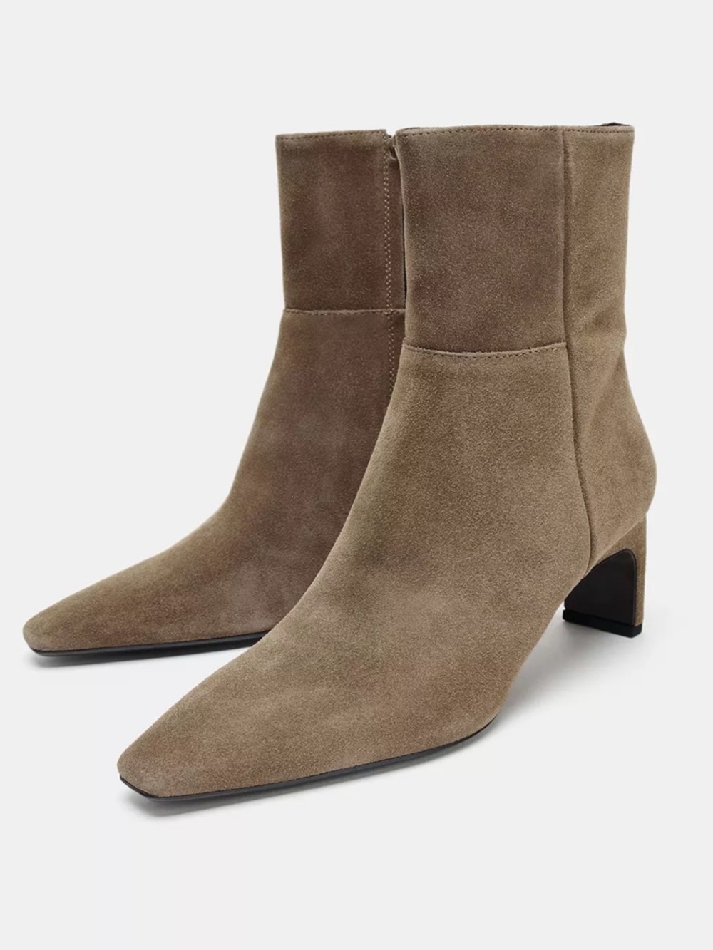 ZARA Suede Split- Leather Taupe Ankle Boots - 9 (40) NWT